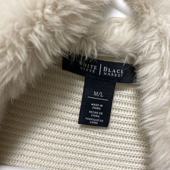 white house black market large wrap sweater l m cape fur trip ribbed poncho ta - Picture 7 of 14